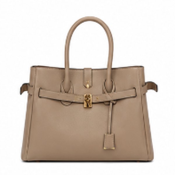 Structured beige handbag with strap closure
